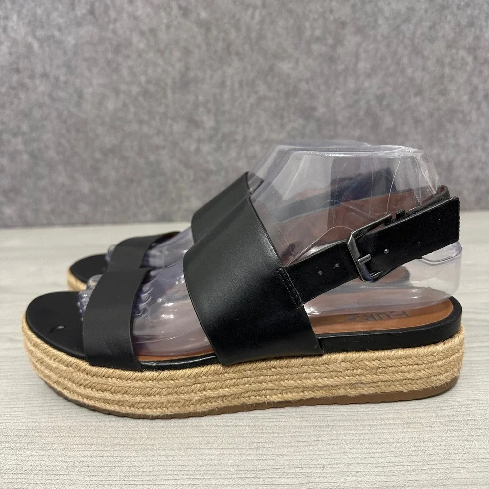 Naturalizer Espadrille‎ Platform Sandals Black Leather Ankle Strap Women 7.5